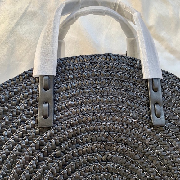 REBECCA MINKOFF STRAW Woven Black Circle Beach Large Tote Crossbody Tote - Picture 11 of 13